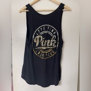 PINK Victoria's Secret Black Tank with Gold Sequins